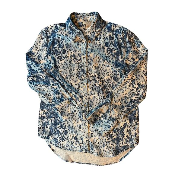 Rachel Zoe Animal Print Button Up Blouse Blue Navy Size Small NWOT - Picture 1 of 2